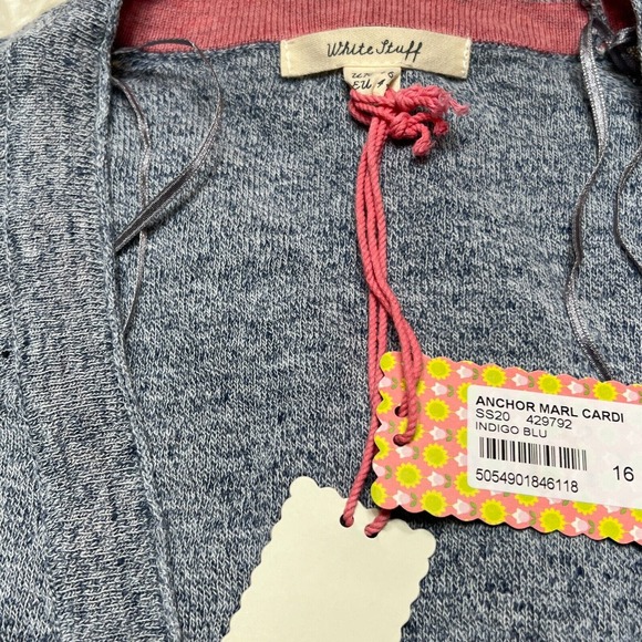 WHITE STUFF ANCHOR MARL WOMENS CARDIGAN INDIGO BLUE SWEATER LINEN - Picture 3 of 4